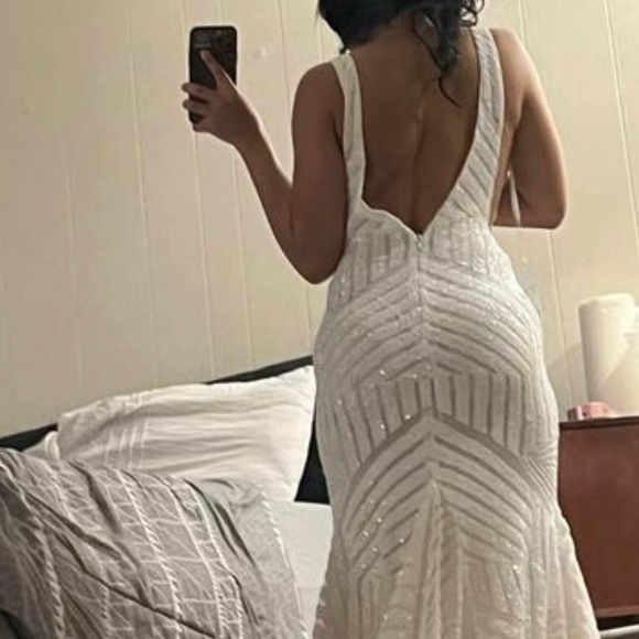 JOVANI 59762 Sequin Embellished Mermaid Prom Gown V Neckline Front and Back - Picture 3 of 4